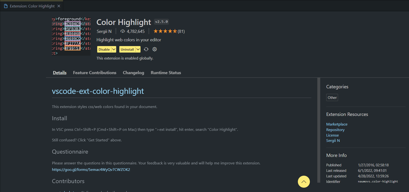 Color Highlight VSCode Plugin