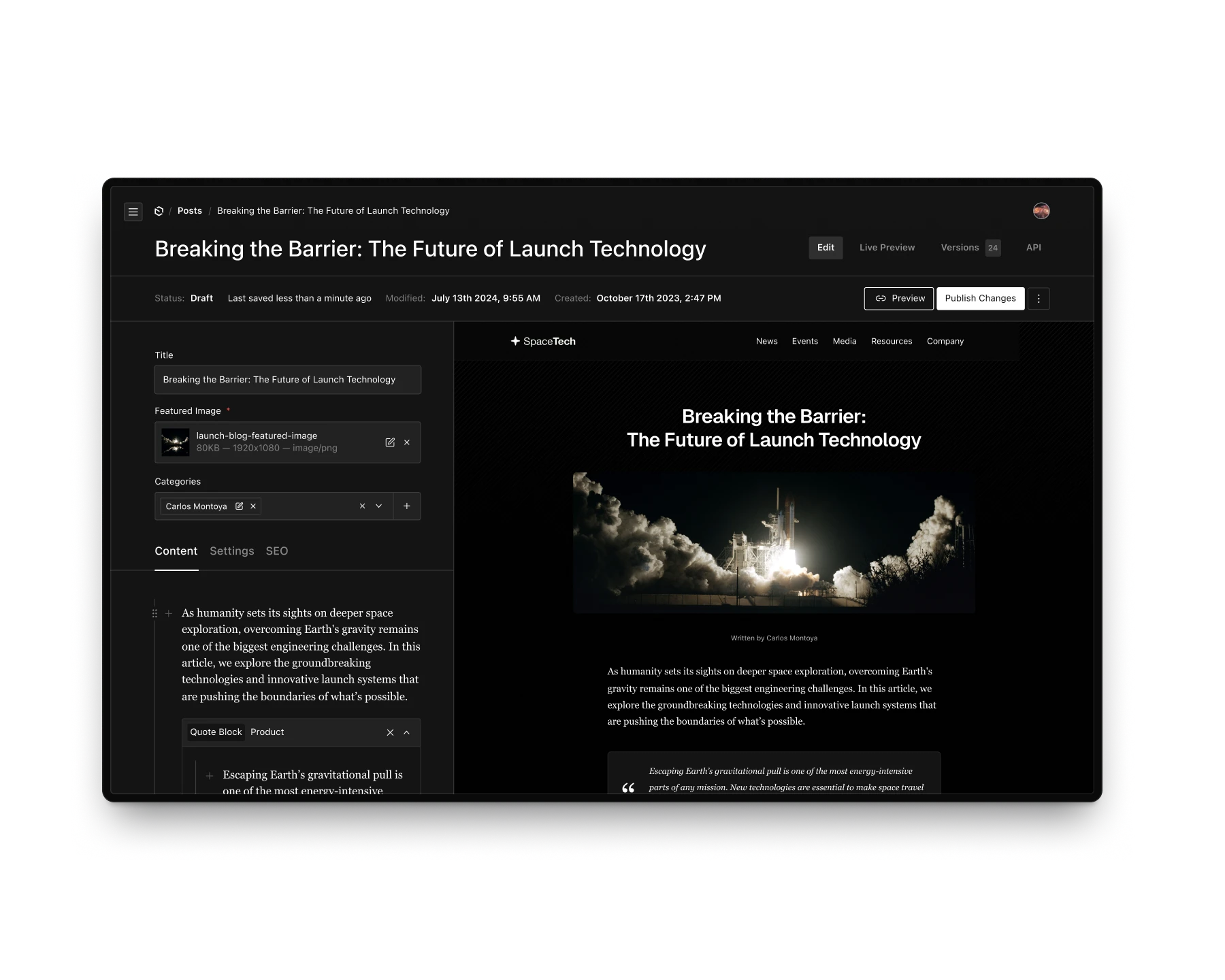 Die intuitive Benutzeroberfläche von Payload CMS ermöglicht es Redakteuren, Inhalte effizient zu erstellen und zu verwalten. Der Live-Preview zeigt Änderungen in Echtzeit.